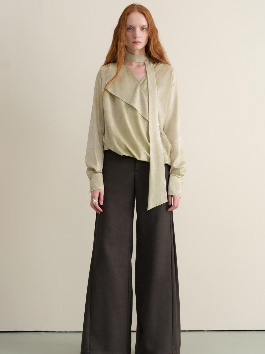 Stretch Knit Olive Gray Micro Flare Casual High Waist Women Flared Pants