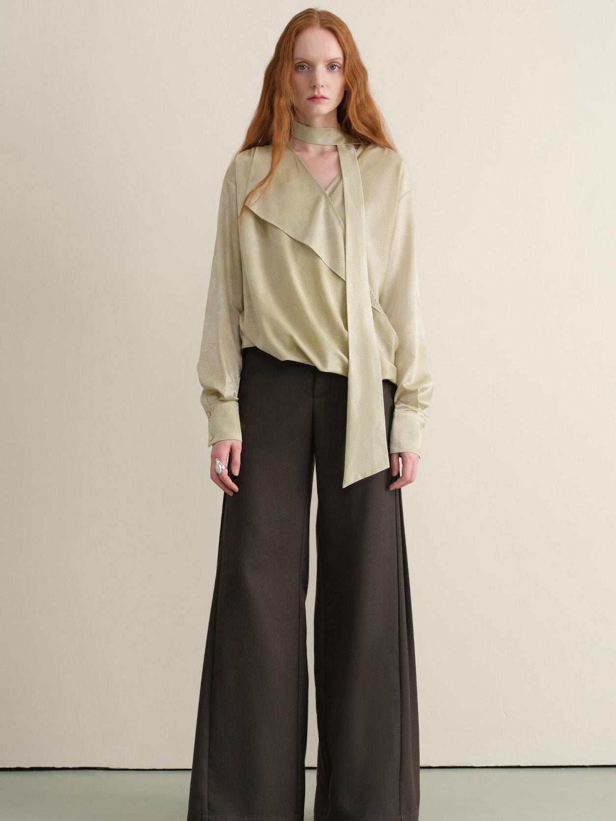 Stretch Knit Olive Gray Micro Flare Casual High Waist Women Flared Pants