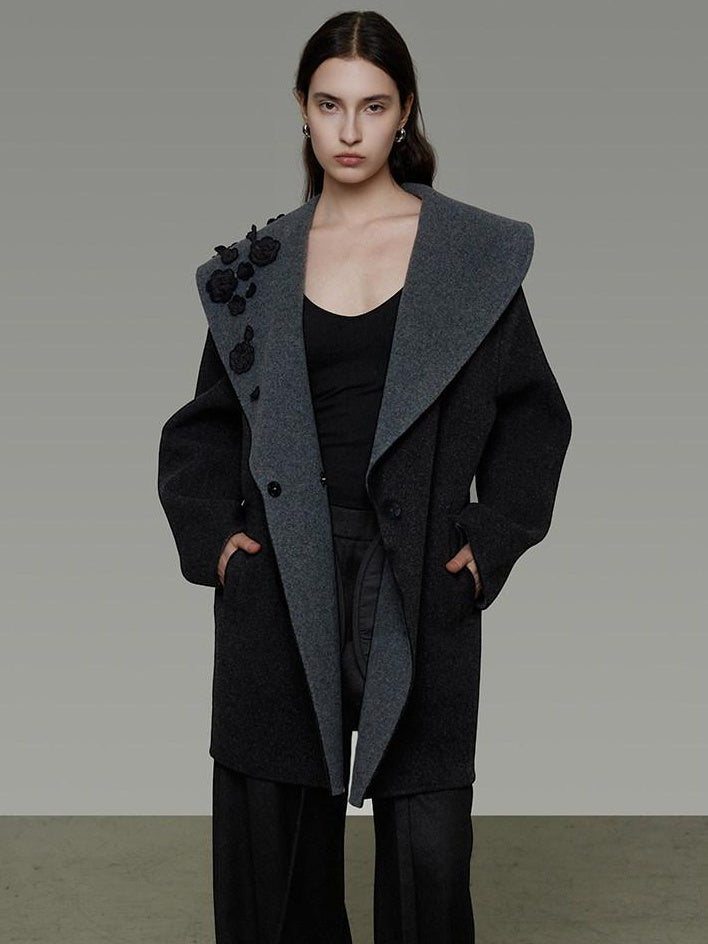 unspoken Warm Thick Minimal Commuter Loose Fit Lapel Women Sheep Wool Blend Wool Coats