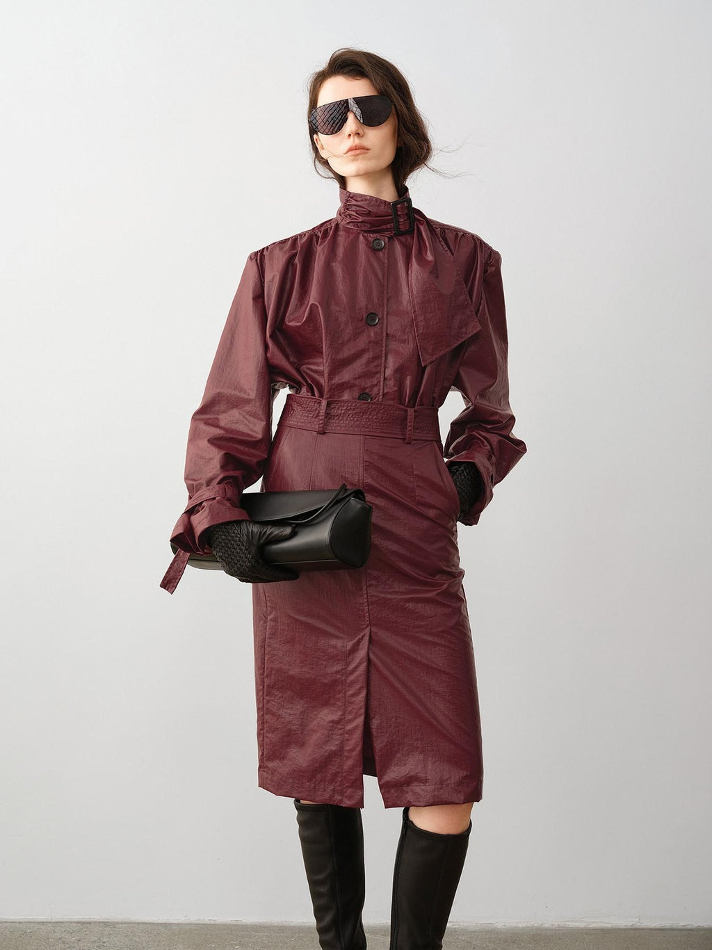 audreyyang Slimming Loose Cuffed Sleeves Button Women Mustard Green Leather Jackets