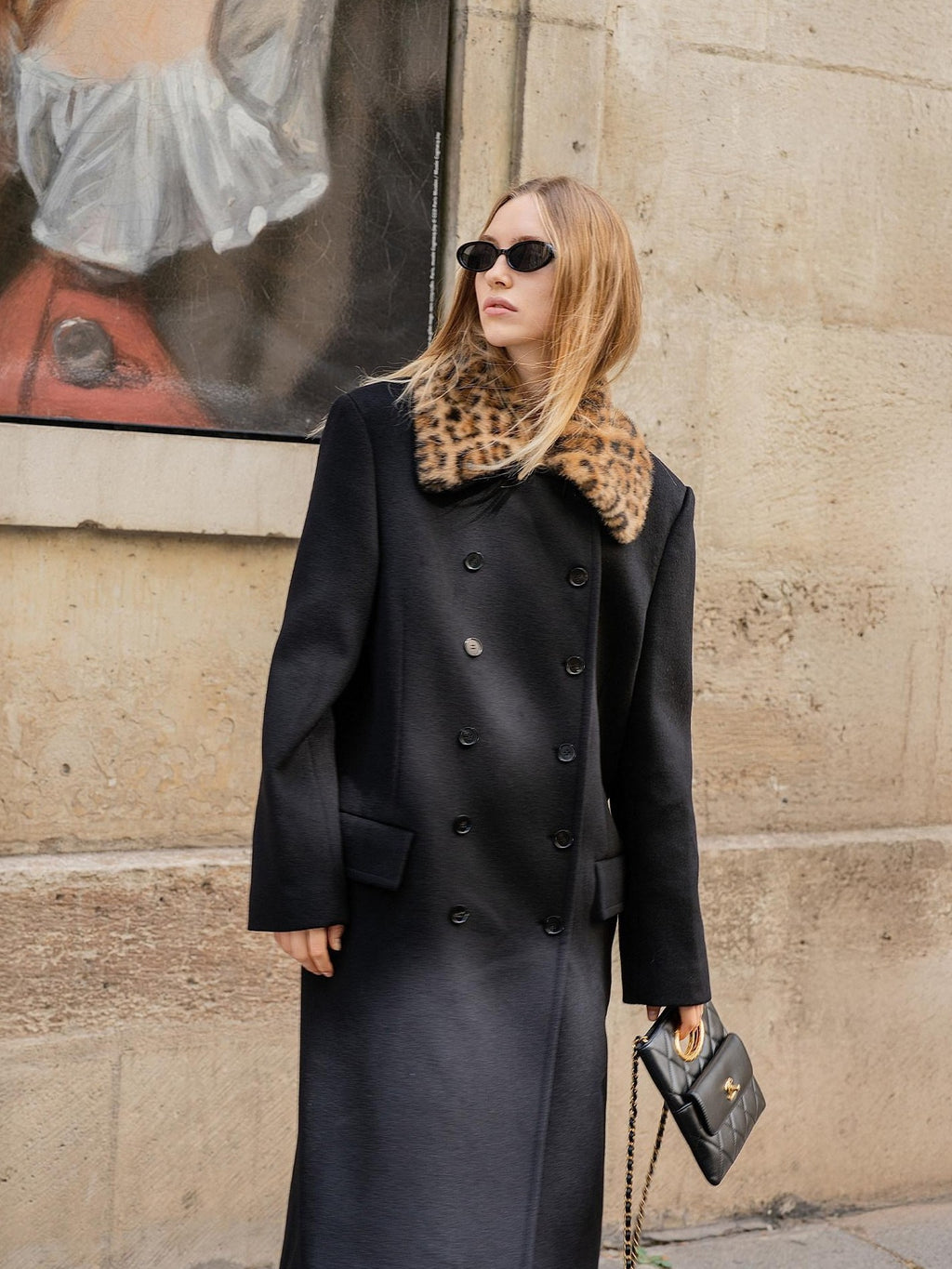 audreyyang 100% Sheep Wool Double Breasted Midlength Straight Women Black Wool Coats