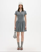fano Soft Cotton Vintage Polo Collar A Line Natural Waist Girl Deep Gray Midi Dresses