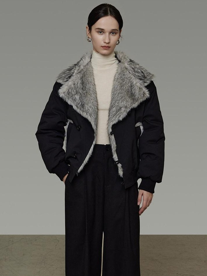 unspoken Warm Thick Fur Collar Loose Commuter Women Black Everyday Short Coat