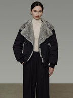 unspoken Warm Thick Fur Collar Loose Commuter Women Black Everyday Short Coat