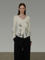unspoken Soft Cotton Blend Relaxed Fit Floral Print V-neck Long Sleeve Women Blouses