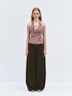 someone sometimes Silk Wool Blend Slim Fit Patchwork Knit Women Printed Halter Crop Tops