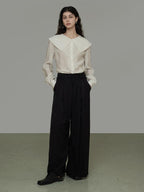 unspoken Lyocell Embroidered Doll Collar Loose Fit Women White Button Long Sleeve Blouses