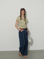 Lofi choose High Waist Washed Cotton Loose Office Women Waterwash Blue Wide Leg Jeans