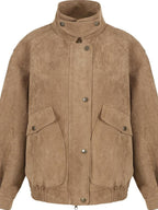 fano Khaki Commuter Loose Fit Multi Button Polyester Youth Leather Jackets