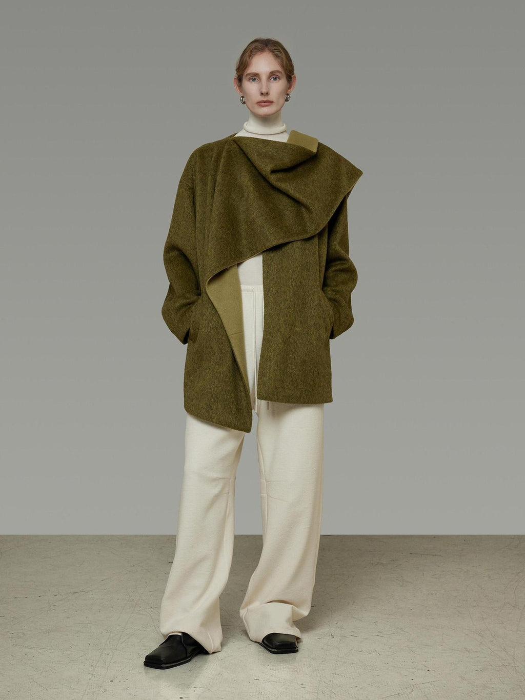 unspoken Asymmetrical Lambswool Blend Oversized Minimal Commuter Tailored Wool Coats