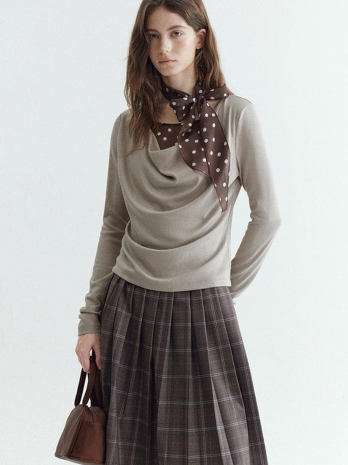 fano Soft Cotton Lyocell Polka Dot Mock Neck Layered Look Long Sleeve T-Shirts