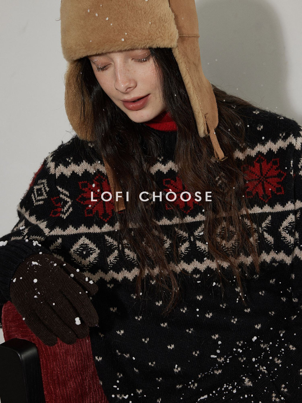 Lofi choose Cozy Wool Blend Loose Fit Crewneck Commuter Knitwear Black Sweaters