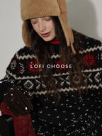 Lofi choose Cozy Wool Blend Loose Fit Crewneck Commuter Knitwear Black Sweaters
