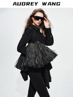audreyyang Vintage Loose Square Neck Long Sleeve Midi Cardigan Black Polyester Blouses