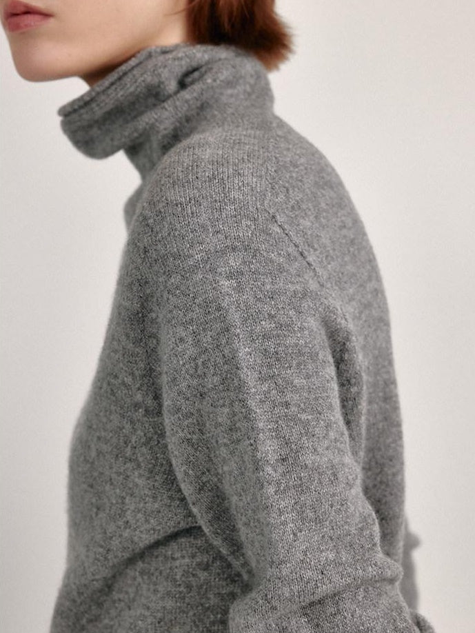 fano 100 Percent Wool High Neck Straight Minimalist Commuter Women Pullover Sweaters