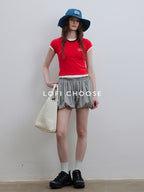 Lofi choose Loose Fit Round Neck Commuter Office Red Blue Short Sleeve T-Shirts