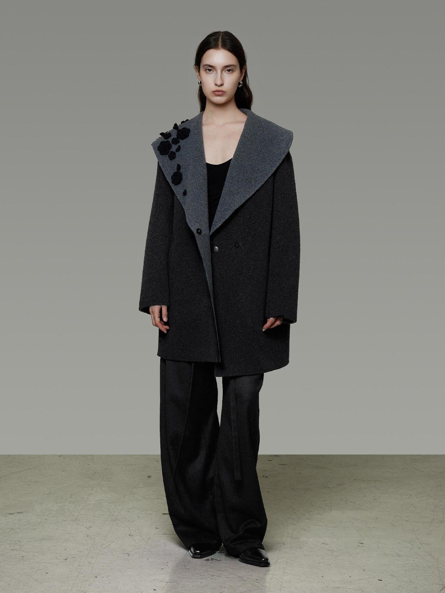 unspoken Warm Thick Minimal Commuter Loose Fit Lapel Women Sheep Wool Blend Wool Coats