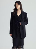 audreyyang Original Design Relaxed Fit Double Breasted Women Black Polyester Blazers