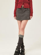 ikyou Shape Retaining Embroidered Casual A Line Low Waist Slim Black Mini Skirts
