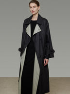 unspoken Minimal Commuter Long Double Breasted Loose Fit Women Black Olive Trench Coats