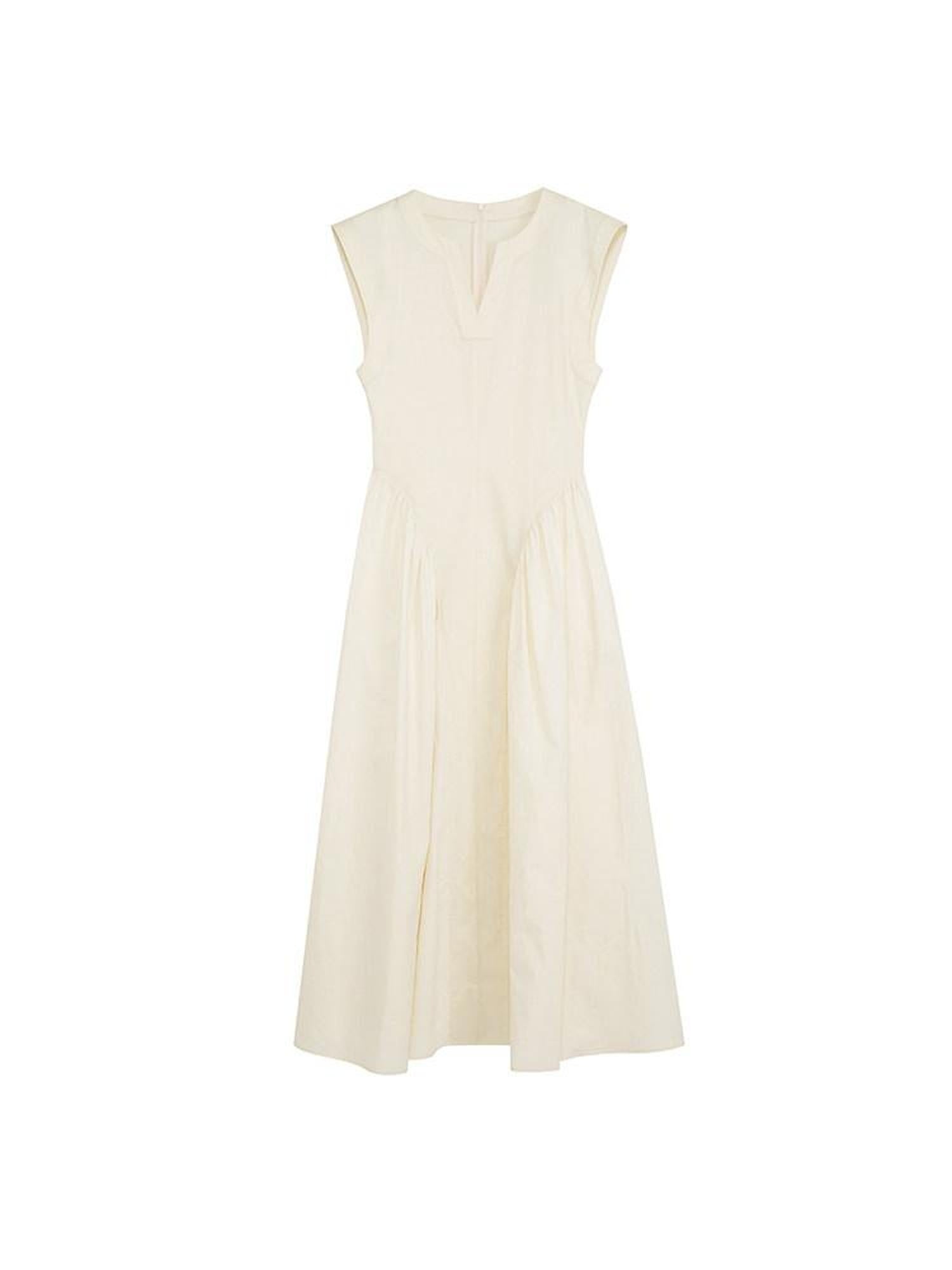 unspoken High Waist Colorblock V-neck Sleeveless Workwear A Line Cotton Maxi Dresses