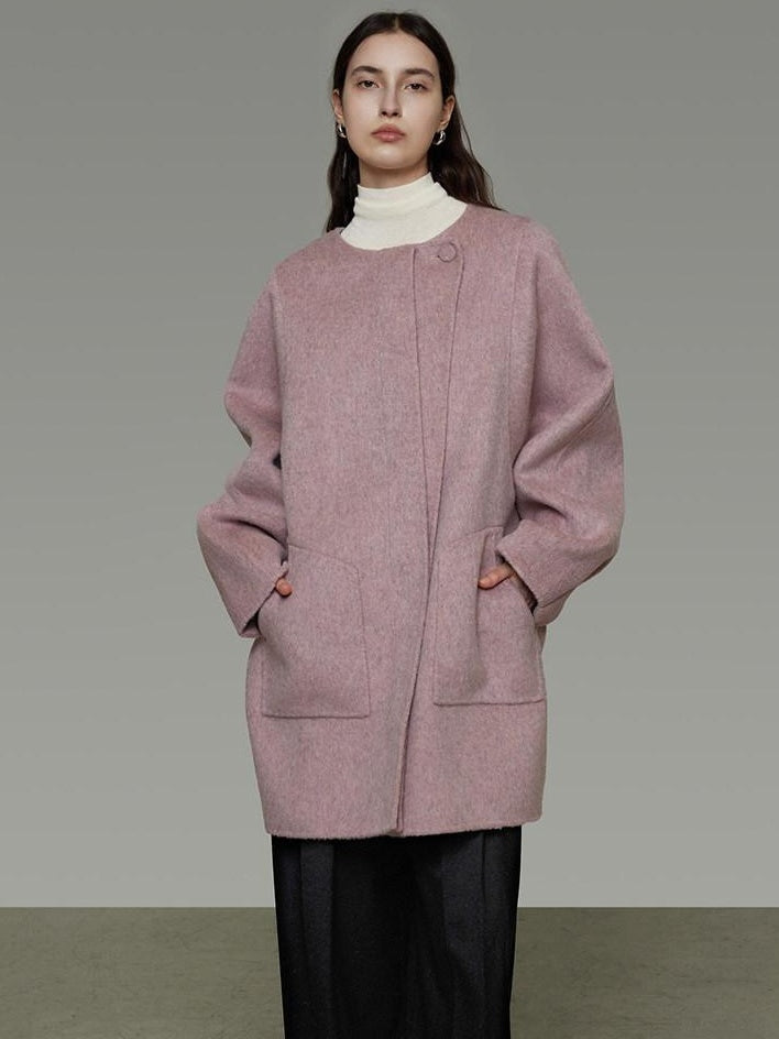 unspoken Pure Wool Loose Fit Minimal Office Midlength Single Button Women Wool Coats