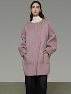 unspoken Pure Wool Loose Fit Minimal Office Midlength Single Button Women Wool Coats