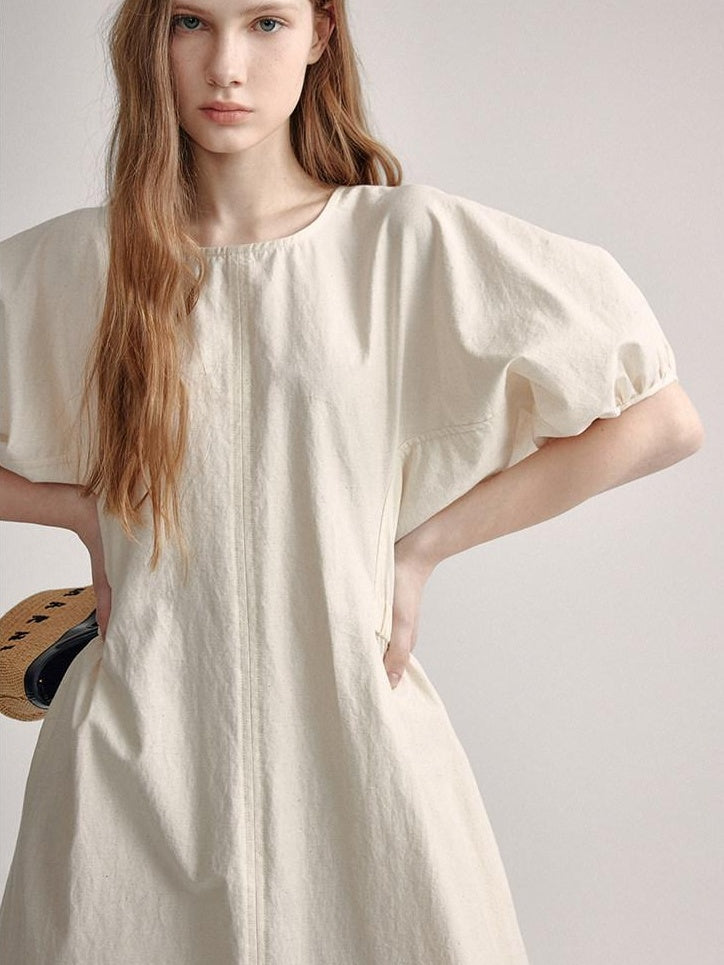 fano Structured High Waist Workwear A Line Short Sleeve Cotton Blend Maxi Dresses