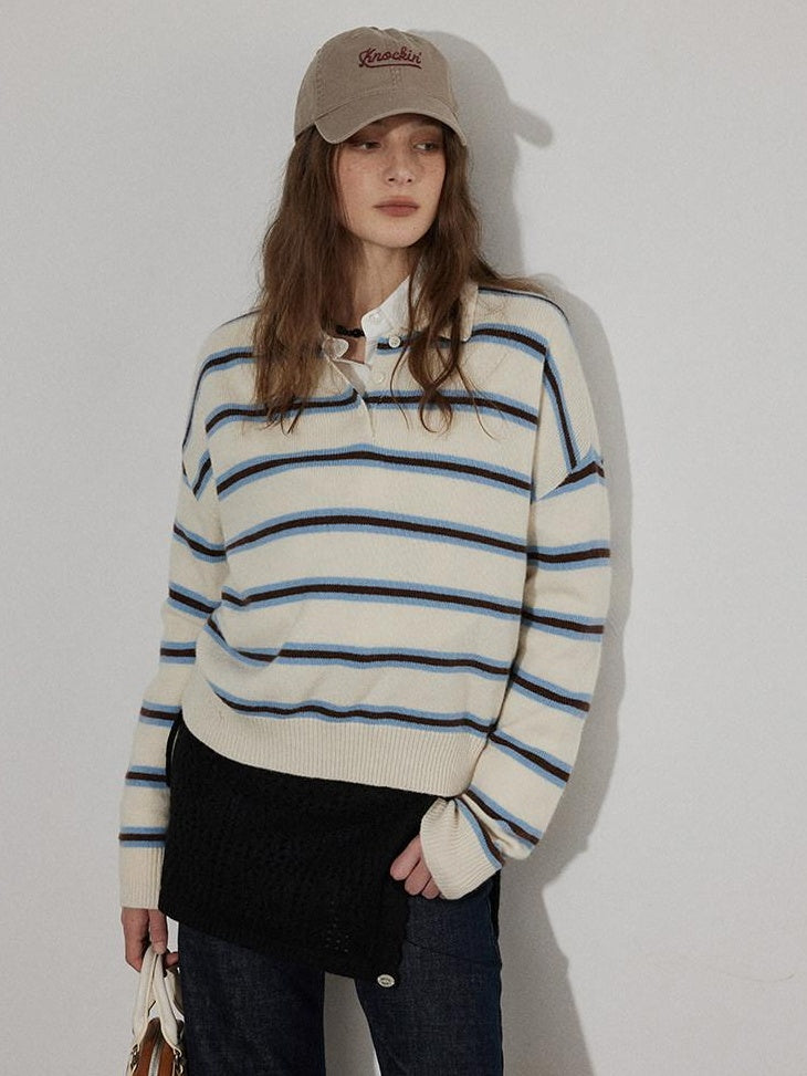 Lofi choose Cozy Knit Pullover Loose Fit Collared Office Women Knitwear Tops Sweaters
