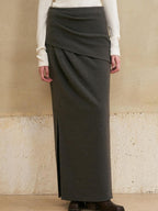 someone sometimes Versatile Lined Knit Slit Straight H Line Mid Waist Women Casual Maxi Skirts