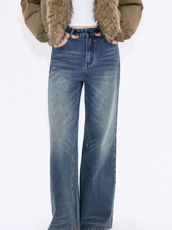 fano Shape Retaining Vintage Distressed Mid Rise Women Blue Straight Leg Jeans