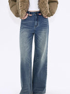 fano Shape Retaining Vintage Distressed Mid Rise Women Blue Straight Leg Jeans