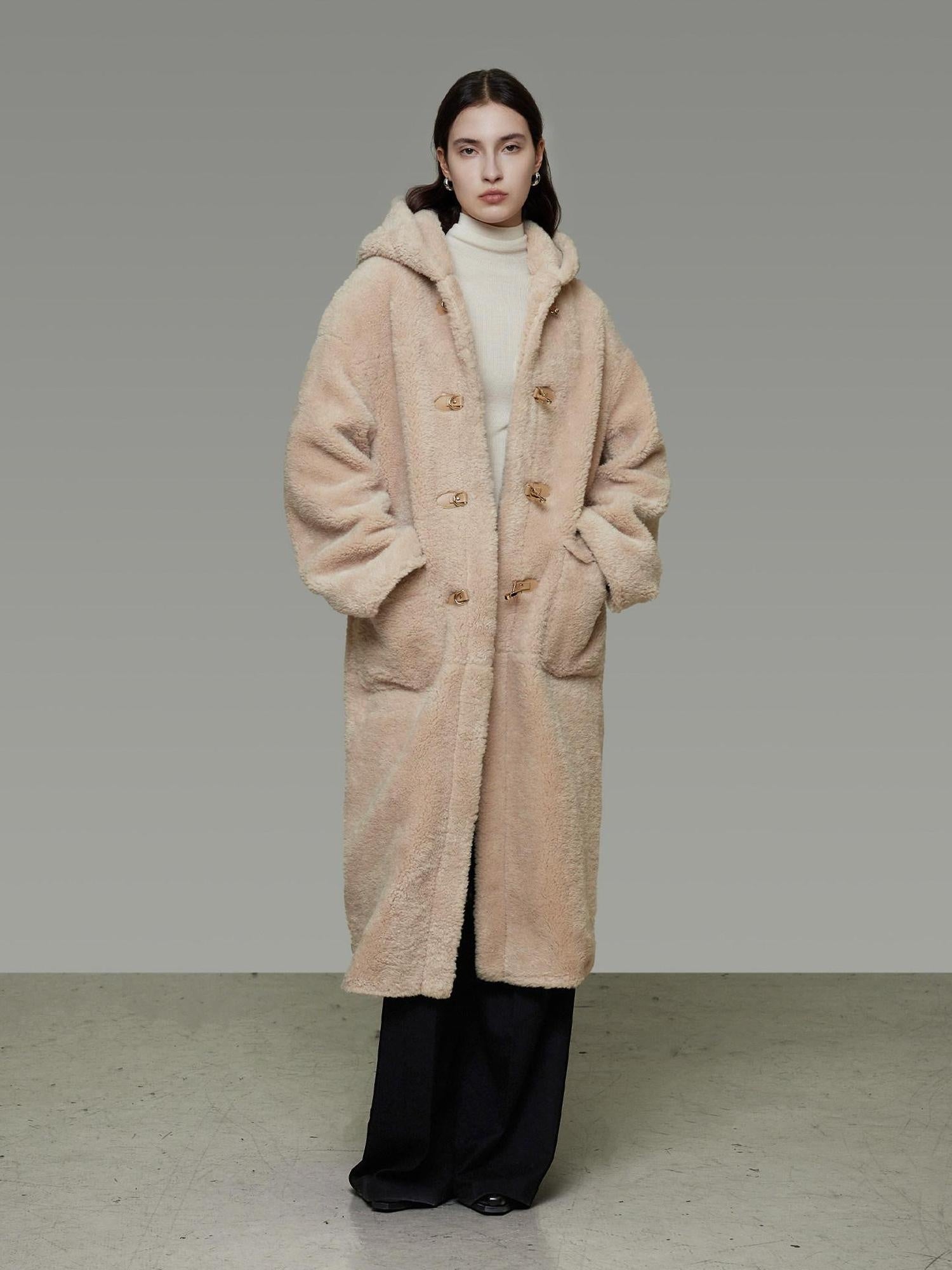 unspoken Warm Hooded Loose Mid Length Pocketed Commuter Women Light Camel Long Coats