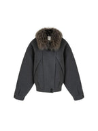 unspoken Deep Gray Cotton Zip Fur Collar Relaxed Commuter Insulated Puffer Jackets