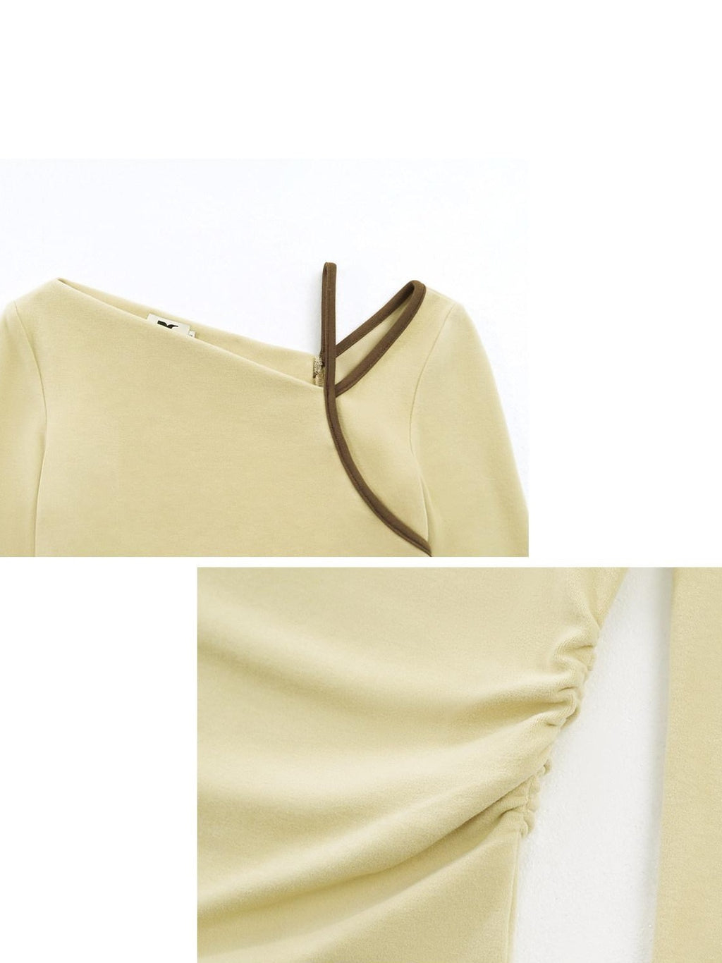 someonesometimes Stretch Casual Slim Asymmetric Neck Women Lemongrass Yellow Long Sleeve T-Shirts