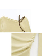 someonesometimes Stretch Casual Slim Asymmetric Neck Women Lemongrass Yellow Long Sleeve T-Shirts