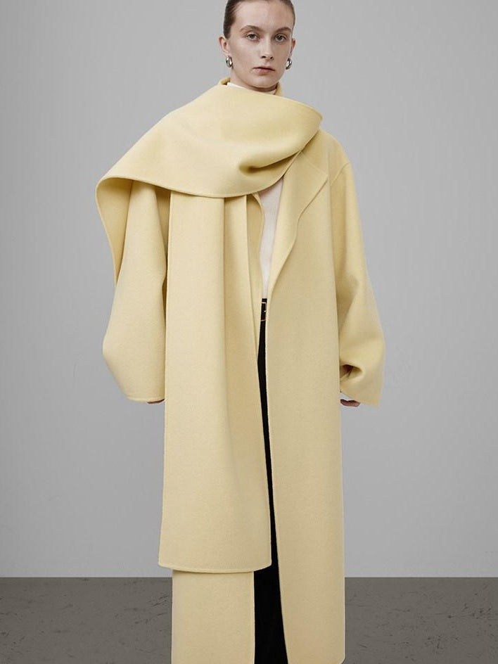 unspoken 100 Percent Wool Bright Yellow Long Straight Minimalist Office Wool Coats
