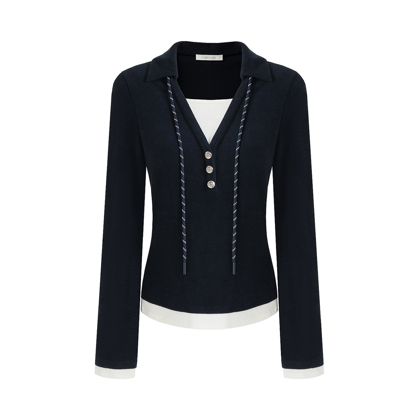 unspoken_Breathable_Slim_Fit_V-neck_Knit_Three_Piece_High_Waist_Navy_Women_Lounge_Sets_MISSTT