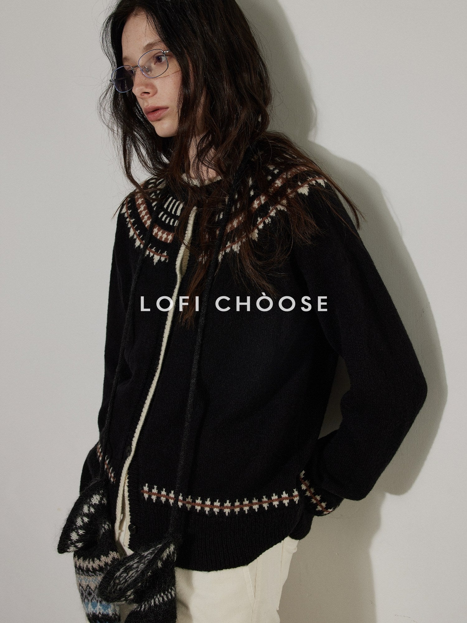 Lofi choose Cozy Soft Thick Vintage Loose Fit Colorblock Geometric Button Front Cardigans