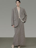 unspoken Minimalist Heather Gray Loose Fit Longsleeve Office Polyester Top & Skirt Sets
