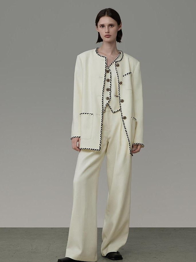 unspoken Off White Three Piece Minimalist Casual Women S M L Lounge Top & Pants Sets