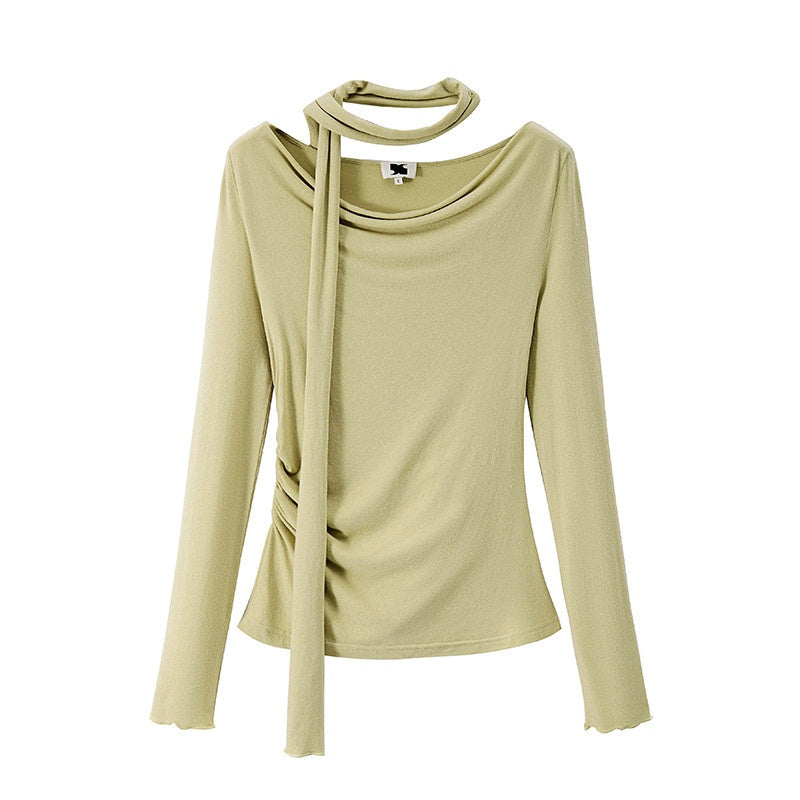 someonesometimes Soft Viscose Blend Tie Detail V-neck Minimalist Commuter Knit Pullover Sweaters