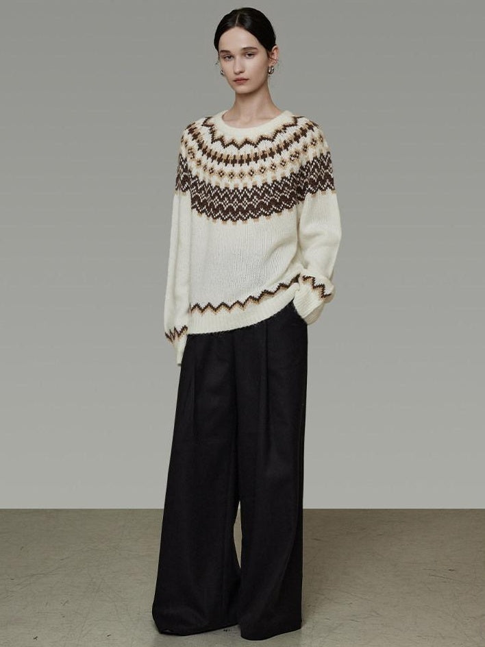 unspoken Warm Colorblock Commuter Loose Fit Crew Neck Pullover Knitwear Beige Sweaters
