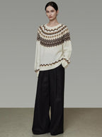 unspoken Warm Colorblock Commuter Loose Fit Crew Neck Pullover Knitwear Beige Sweaters