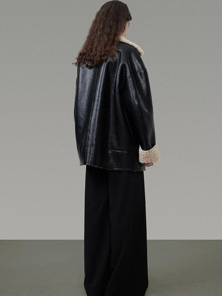 unspoken Minimalist Commuter Loose Fit Longsleeve Zip Women Black Leather Jackets