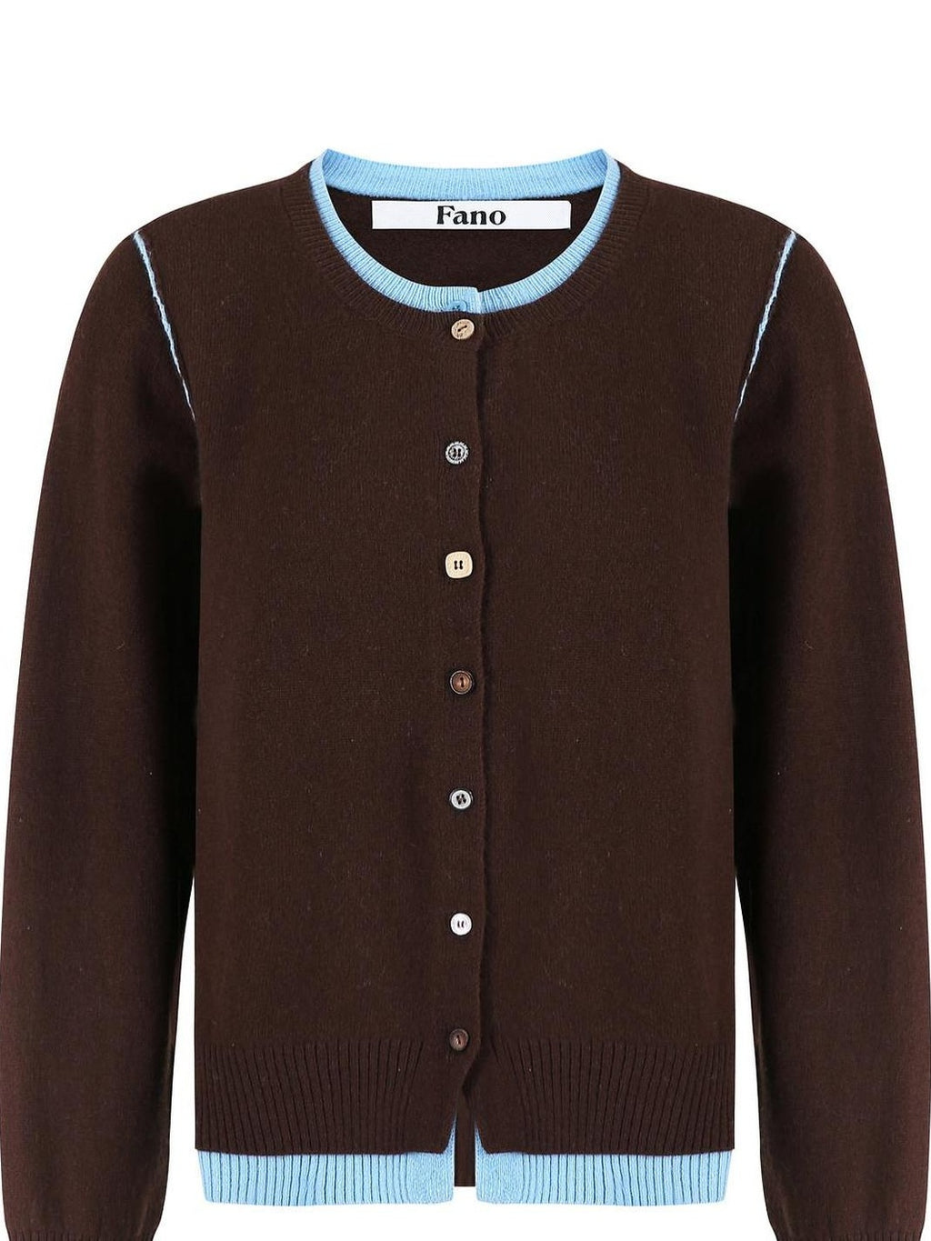fano Pure Wool Commuter Regular Fit Roundneck Colorblock Women Brown Knit Cardigans