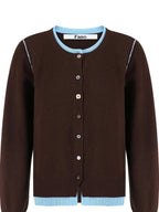 fano Pure Wool Commuter Regular Fit Roundneck Colorblock Women Brown Knit Cardigans