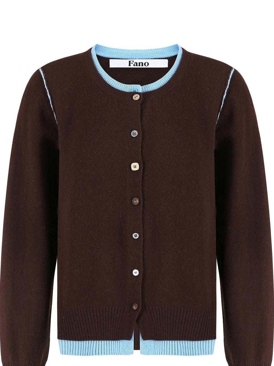 fano Pure Wool Commuter Regular Fit Roundneck Colorblock Women Brown Knit Cardigans