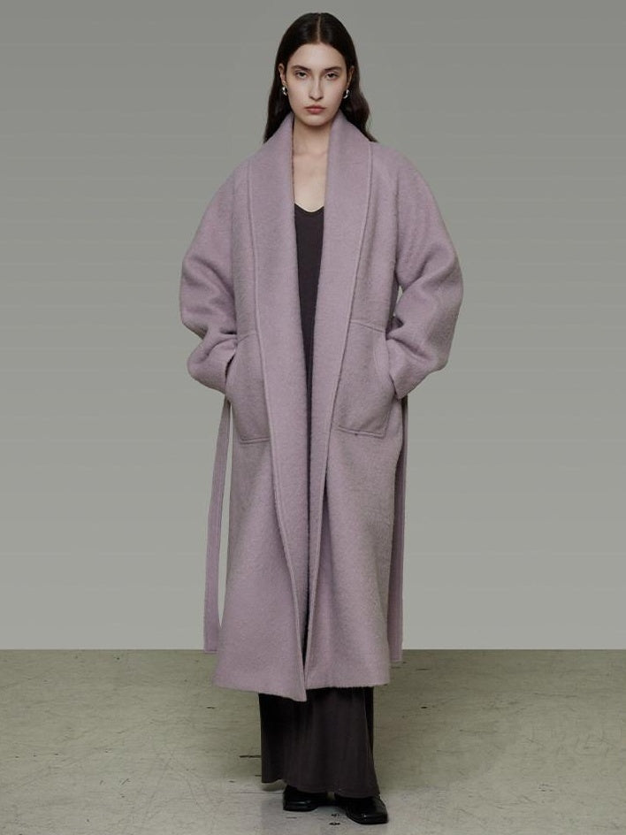 unspoken Cozy Thick Lambswool Midlength Loose Fit Minimalist Commuter Lavender Wool Coats