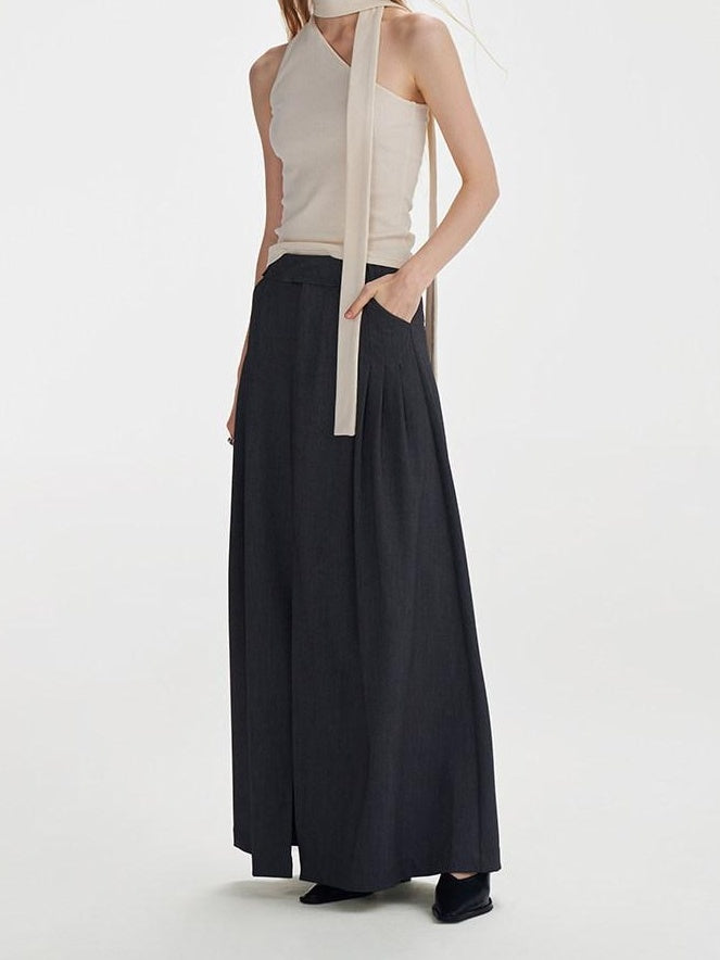 someone sometimes Pleated High Slit Mid Waist Office A Line Women Polyester Rayon Maxi Skirts